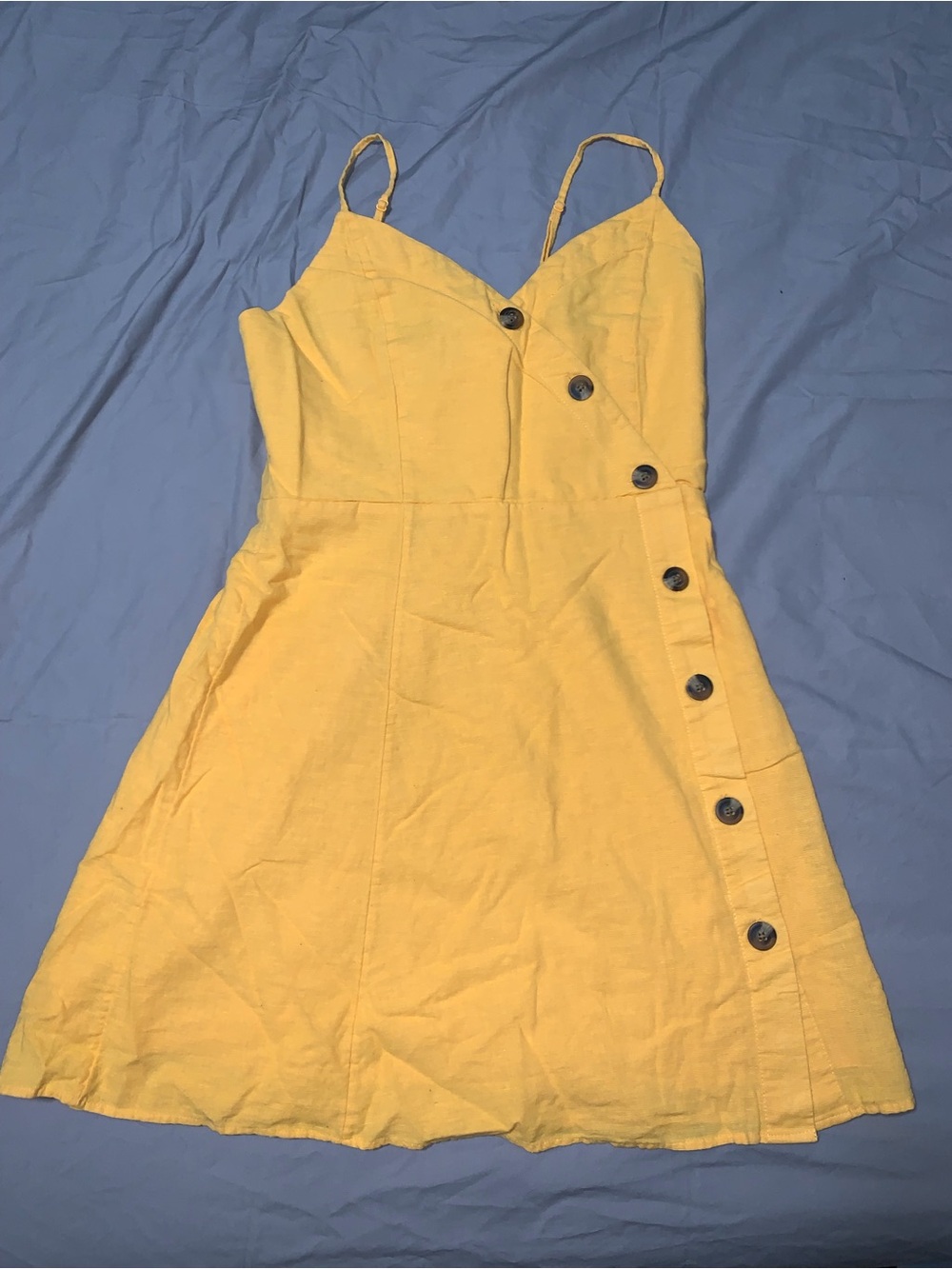 American Eagle Outfitters Yellow Button-Front Spaghetti Strap Mini Dress